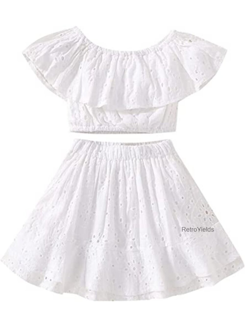 Kids Baby Girls Floral Ruffle Off Shoulder Crop Tops Bowknot Denim Shorts Skirt